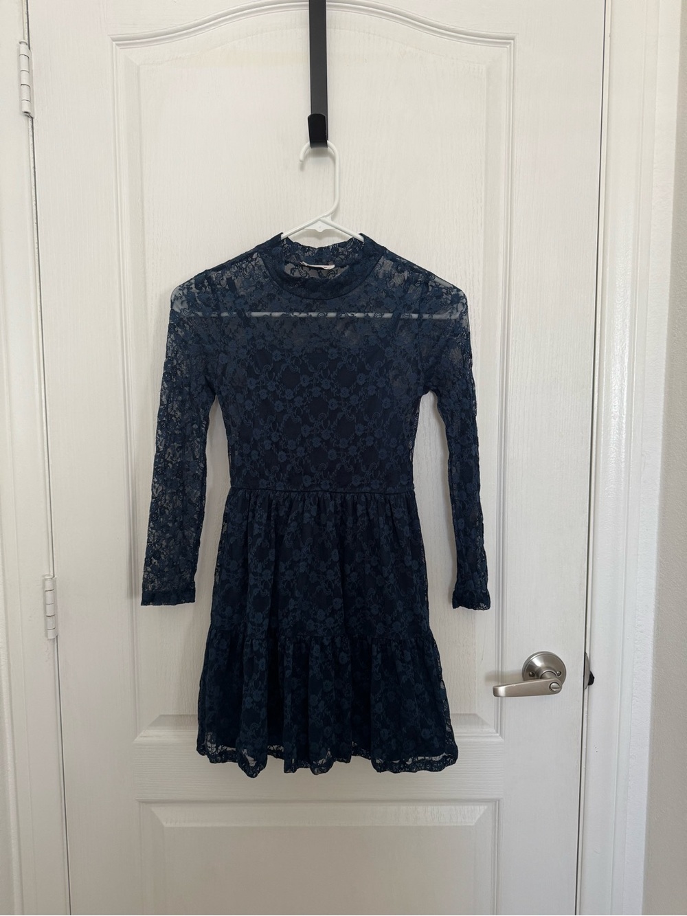Girls Navy Blue Lace Dress. Size 10.